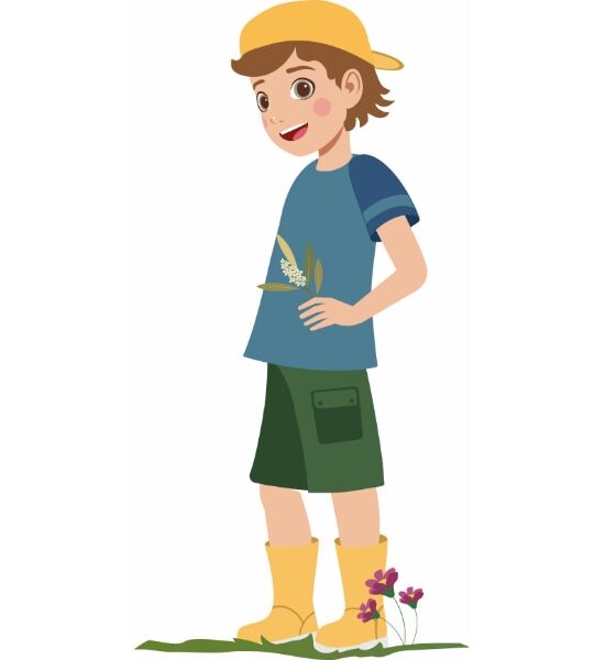 Illustrazione vettoriale di un bambino che tiene in mano un ramo di ulivo, simbolo di pace, speranza, riconciliazione e Domenica delle Palme.