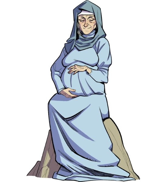 Illustrazione di Santa Elisabetta incinta, madre di Giovanni Battista, nel Vangelo dell'infanzia.