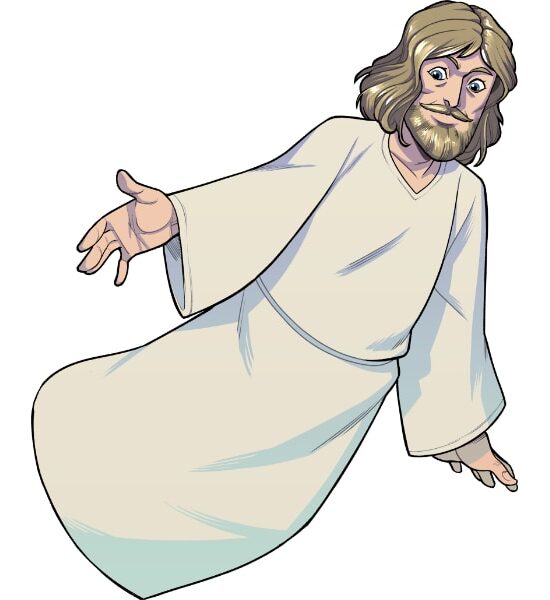 Illustrazione di Gesù Cristo con la mano tesa che invita ad avvicinarsi e a seguirlo.
